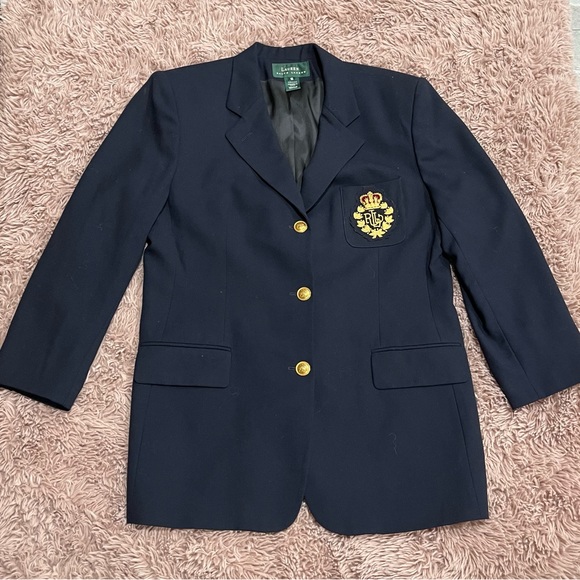 Lauren Ralph Lauren Jackets & Blazers - Ralph Lauren True Vintage Women Wool Dark Blue Crest Blazer Jacket